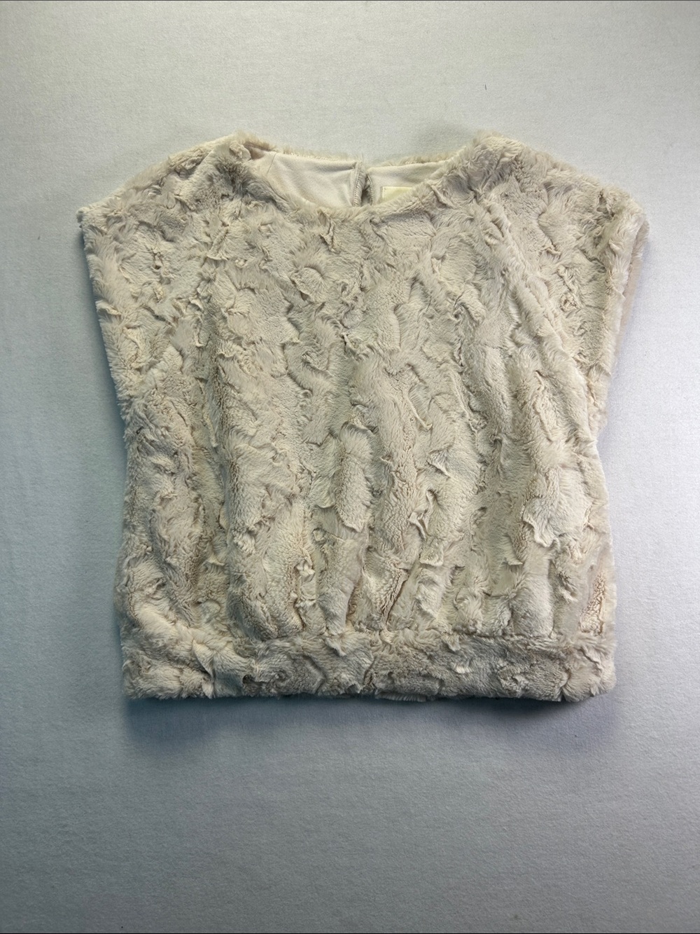Anthropologie Maeve Cream Faux-Fur Textured Sleeveless Top